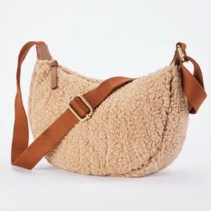 J Jill Sherpa Crescent Sling Shoulder Bag Tan Crossbody Adjustable Strap NWT